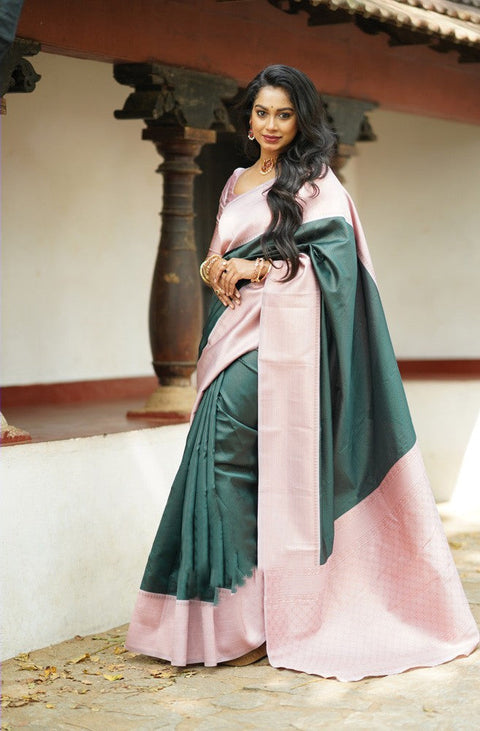 VastraLakshmi Trendy Dark Green Soft Silk Saree With Gorgeous Blouse Piece