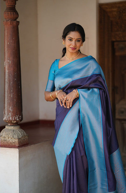 VastraLakshmi Precious Navy Blue Soft Silk Saree With Extraordinary Blouse Piece