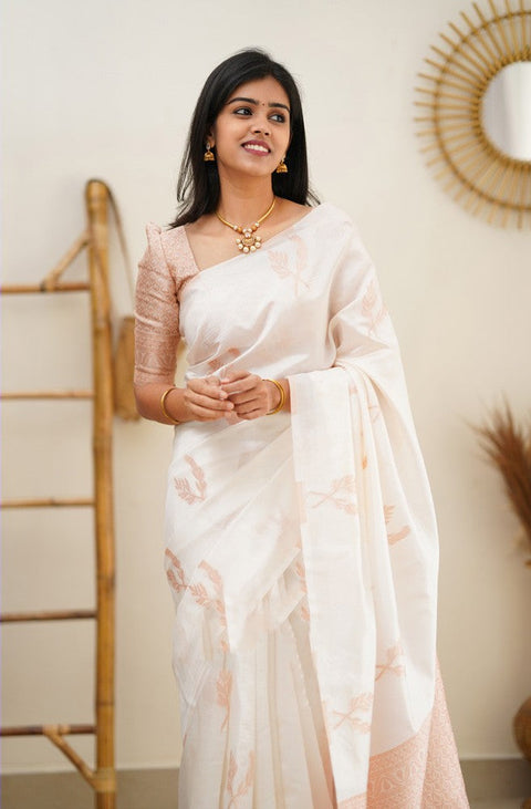 VastraLakshmi Staring White Soft Silk Saree With Breathtaking Blouse Piece