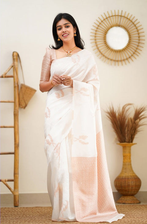 VastraLakshmi Staring White Soft Silk Saree With Breathtaking Blouse Piece