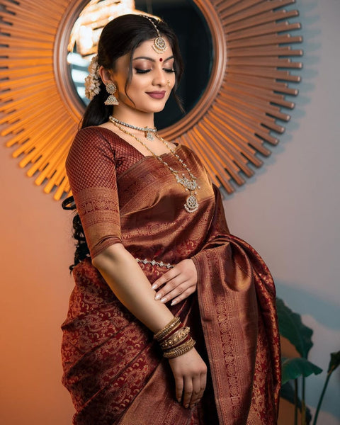 VastraLakshmi Opulent Wine Soft Silk Saree With Stunner Blouse Piece