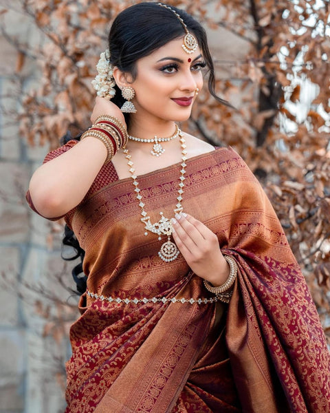 VastraLakshmi Opulent Wine Soft Silk Saree With Stunner Blouse Piece