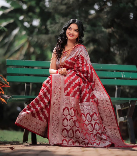 VastraLakshmi Incredible Red Soft Silk Saree With Redolent Blouse Piece