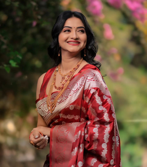 VastraLakshmi Incredible Red Soft Silk Saree With Redolent Blouse Piece