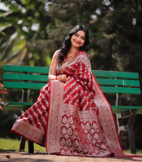 VastraLakshmi Incredible Red Soft Silk Saree With Redolent Blouse Piece