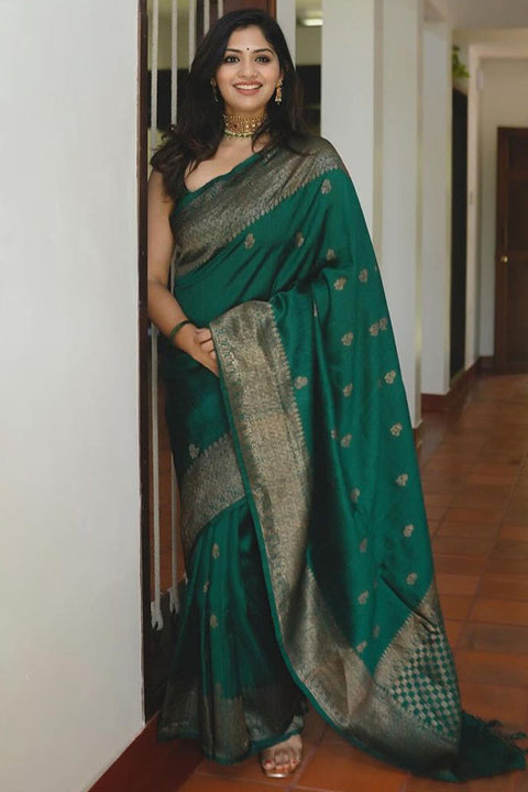 VastraLakshmi Prominent Dark Green Soft Silk Saree With Comely Blouse Piece