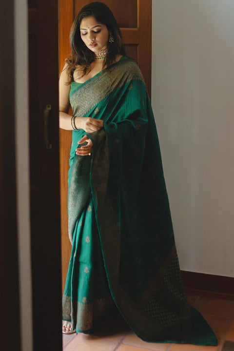 VastraLakshmi Prominent Dark Green Soft Silk Saree With Comely Blouse Piece