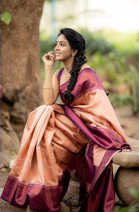 VastraLakshmi Outstanding Peach Soft Silk Saree With Intricate Blouse Piece