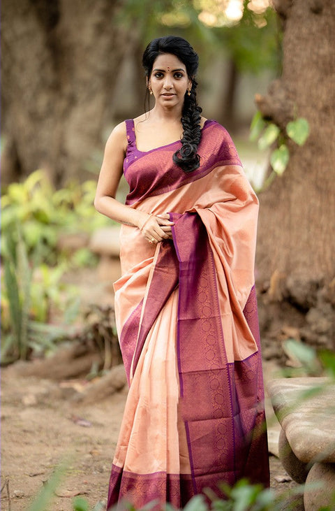 VastraLakshmi Outstanding Peach Soft Silk Saree With Intricate Blouse Piece