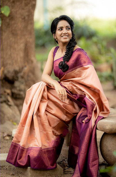 VastraLakshmi Outstanding Peach Soft Silk Saree With Intricate Blouse Piece