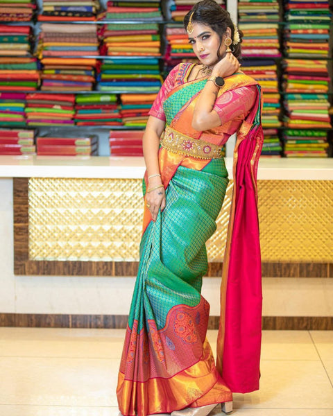 VastraLakshmi Fantabulous Rama Soft Silk Saree With Glittering Blouse Piece