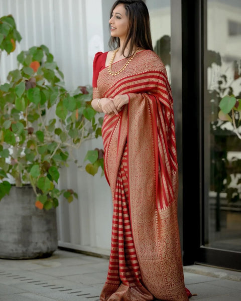 VastraLakshmi Stylish Red Soft Silk Saree With Blooming Blouse Piece