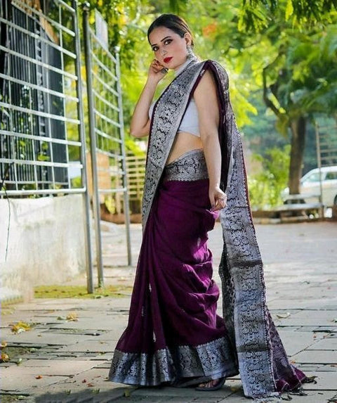 VastraLakshmi Glorious Purple Soft Banarasi Silk Saree With Glowing Blouse Piece