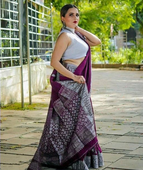 VastraLakshmi Glorious Purple Soft Banarasi Silk Saree With Glowing Blouse Piece