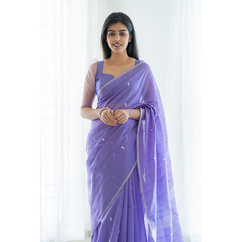 VastraLakshmi Magnetic Lavendor Cotton Silk Saree With Woebegone Blouse Piece