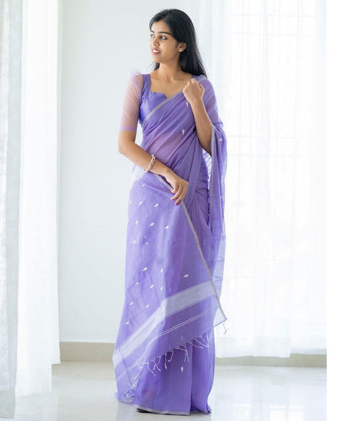 VastraLakshmi Magnetic Lavendor Cotton Silk Saree With Woebegone Blouse Piece