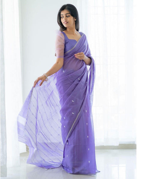 VastraLakshmi Magnetic Lavendor Cotton Silk Saree With Woebegone Blouse Piece