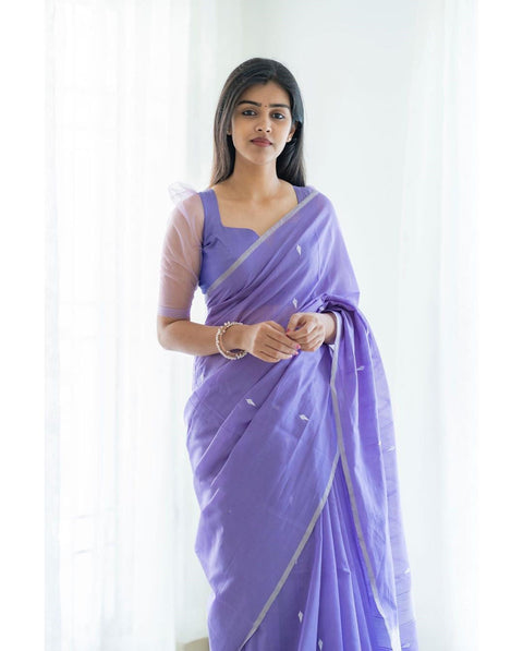 VastraLakshmi Magnetic Lavendor Cotton Silk Saree With Woebegone Blouse Piece