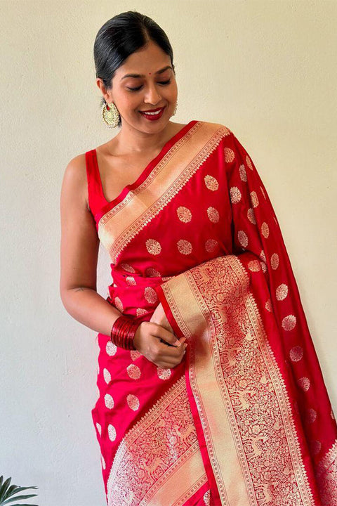 VastraLakshmi Dissemble Red Soft Silk Saree With Bewitching Blouse Piece