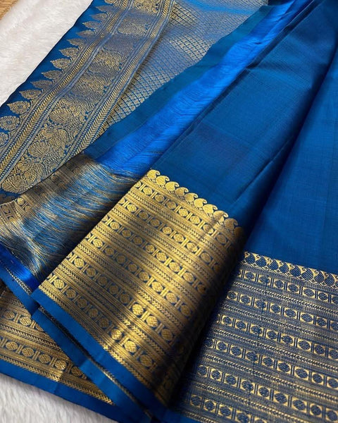 VastraLakshmi Precious Blue Soft Silk Saree With Phenomenal Blouse Piece