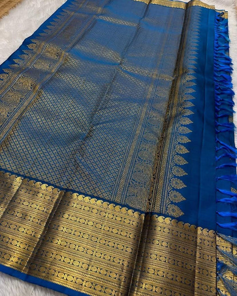 VastraLakshmi Precious Blue Soft Silk Saree With Phenomenal Blouse Piece