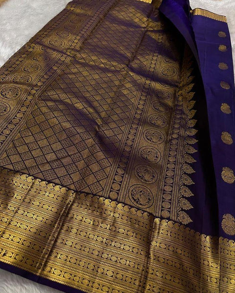 VastraLakshmi Invaluable Navy Blue Soft Silk Saree With Engrossing Blouse Piece