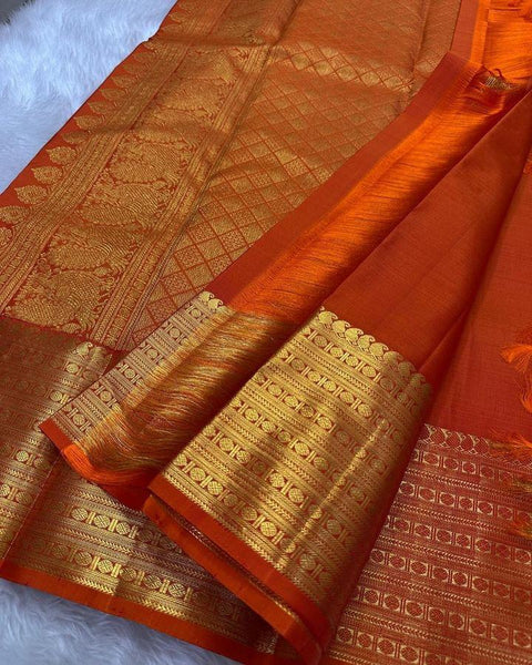 VastraLakshmi Preferable Orange Soft Silk Saree With Stunner Blouse Piece