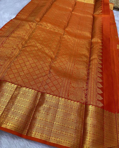 VastraLakshmi Preferable Orange Soft Silk Saree With Stunner Blouse Piece