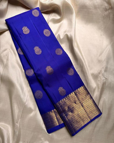 VastraLakshmi Chatoyant Royal Blue Soft Silk Saree With Embrocation Blouse Piece