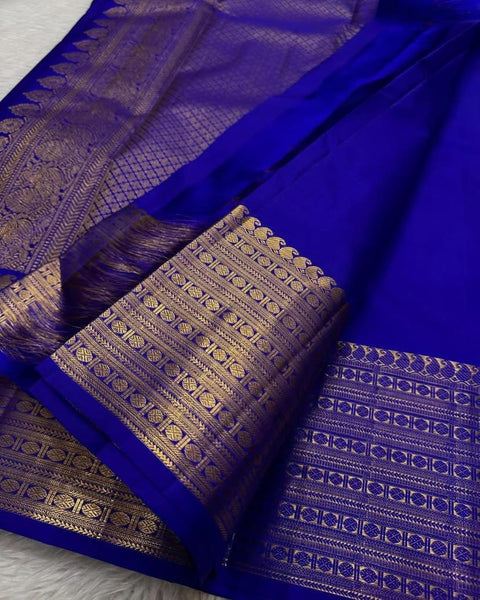 VastraLakshmi Chatoyant Royal Blue Soft Silk Saree With Embrocation Blouse Piece