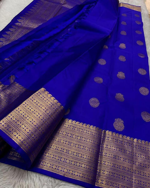 VastraLakshmi Chatoyant Royal Blue Soft Silk Saree With Embrocation Blouse Piece