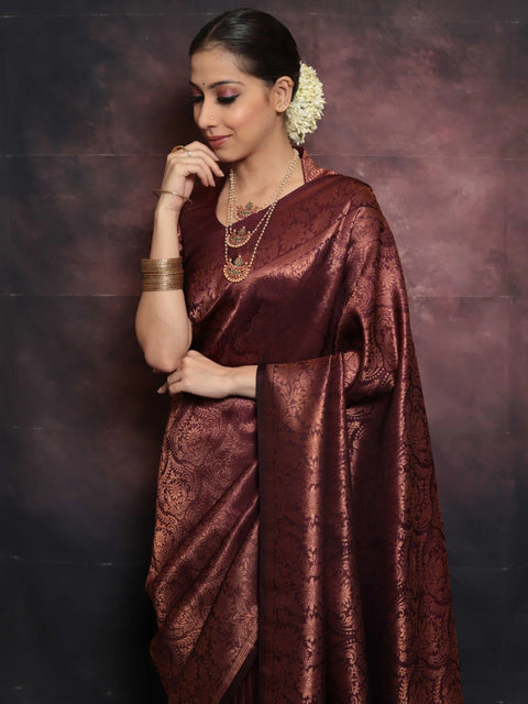 VastraLakshmi Beleaguer Maroon Soft Silk Saree With Traditional Blouse Piece