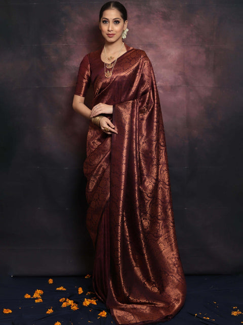 VastraLakshmi Beleaguer Maroon Soft Silk Saree With Traditional Blouse Piece