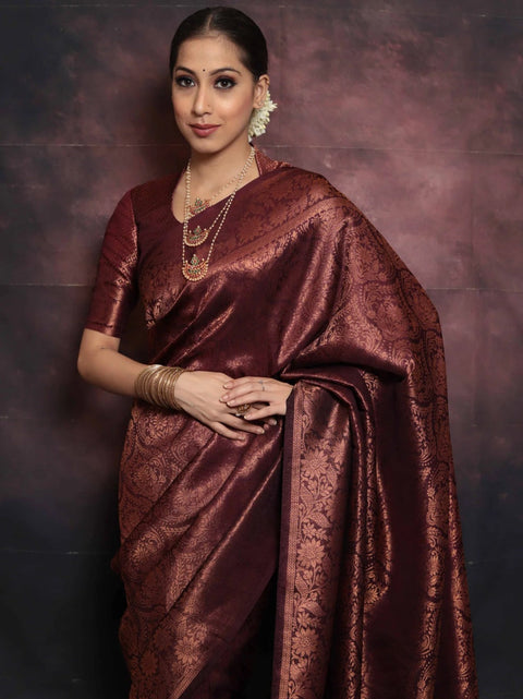 VastraLakshmi Beleaguer Maroon Soft Silk Saree With Traditional Blouse Piece