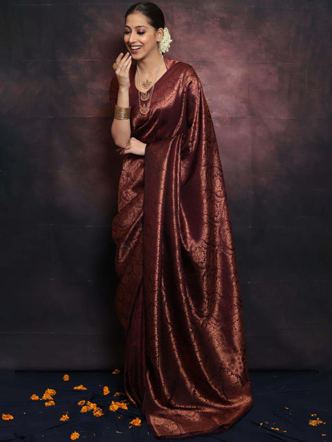 VastraLakshmi Beleaguer Maroon Soft Silk Saree With Traditional Blouse Piece