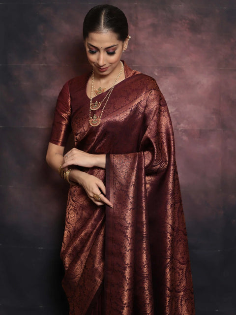 VastraLakshmi Beleaguer Maroon Soft Silk Saree With Traditional Blouse Piece