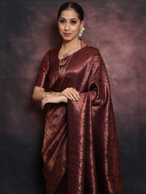 VastraLakshmi Beleaguer Maroon Soft Silk Saree With Traditional Blouse Piece