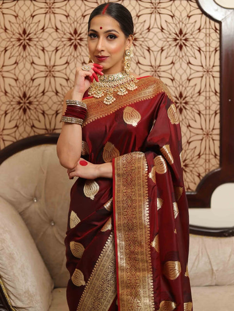 VastraLakshmi Groovy Wine Soft Silk Saree With Engrossing Blouse Piece