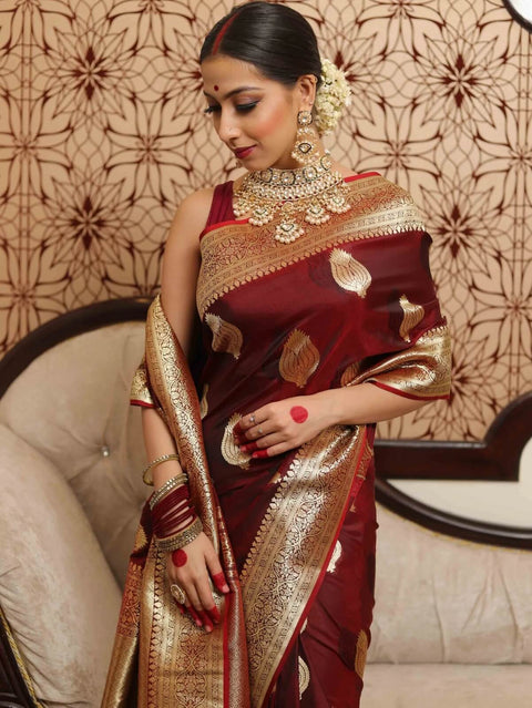 VastraLakshmi Groovy Wine Soft Silk Saree With Engrossing Blouse Piece