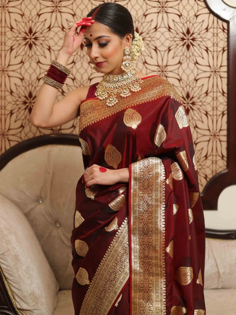 VastraLakshmi Groovy Wine Soft Silk Saree With Engrossing Blouse Piece