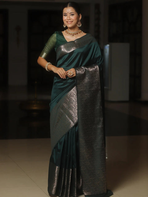 VastraLakshmi Gratifying Dark Green Soft Silk Saree With Attractive Blouse Piece