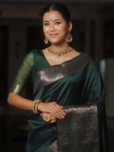 VastraLakshmi Gratifying Dark Green Soft Silk Saree With Attractive Blouse Piece