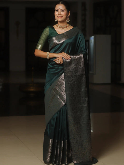 VastraLakshmi Gratifying Dark Green Soft Silk Saree With Attractive Blouse Piece