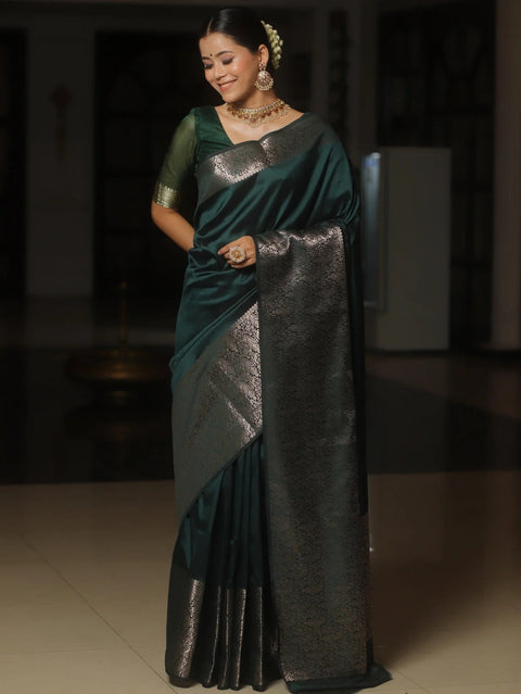 VastraLakshmi Gratifying Dark Green Soft Silk Saree With Attractive Blouse Piece