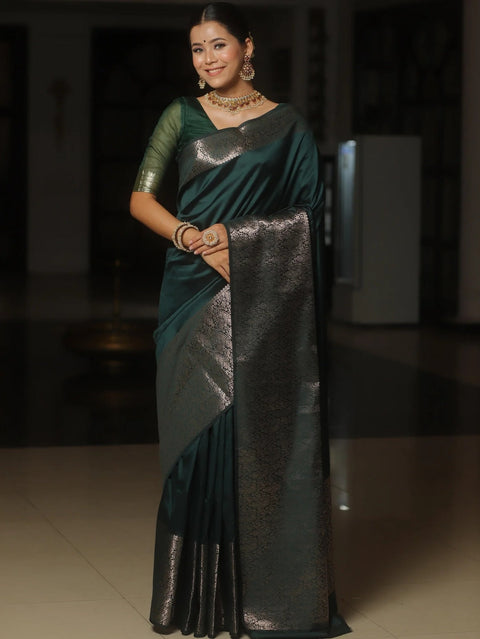 VastraLakshmi Gratifying Dark Green Soft Silk Saree With Attractive Blouse Piece