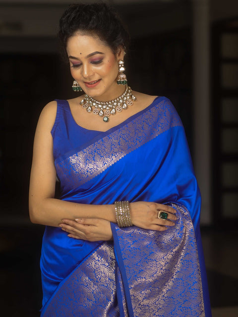 VastraLakshmi Extraordinary Royal Blue Soft Silk Saree With Amazing Blouse Piece