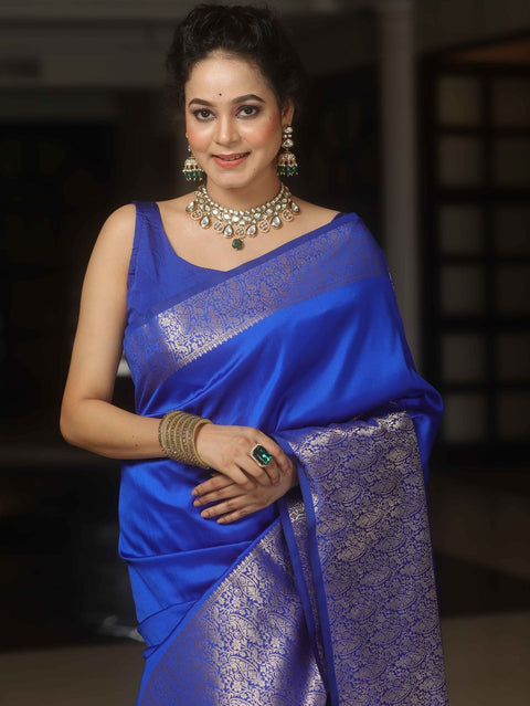 VastraLakshmi Extraordinary Royal Blue Soft Silk Saree With Amazing Blouse Piece