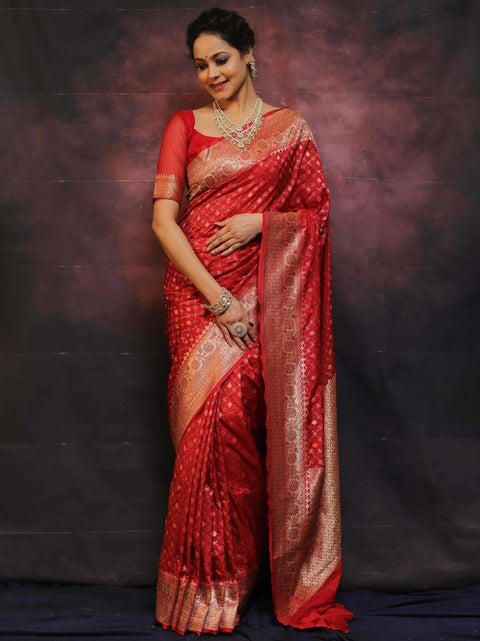 VastraLakshmi Classy Red Soft Silk Saree With Wonderful Blouse Piece