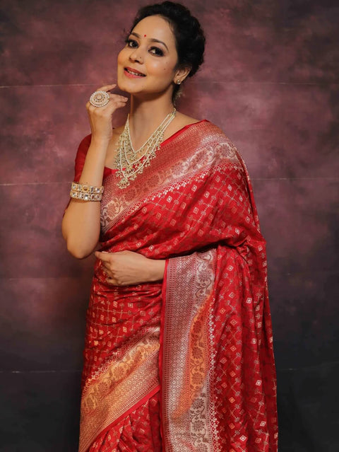 VastraLakshmi Classy Red Soft Silk Saree With Wonderful Blouse Piece