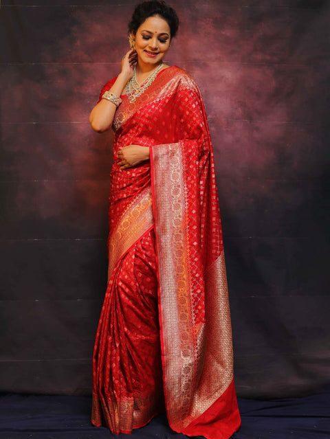 VastraLakshmi Classy Red Soft Silk Saree With Wonderful Blouse Piece